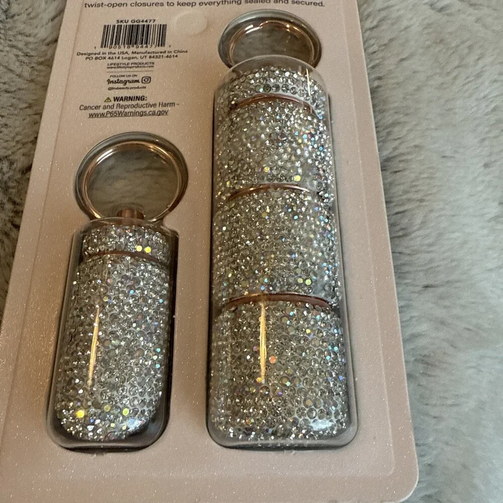 NEW Glitz & Glam Travel Pill Cases Clear Rhinestone with Keychain Viral TikTok